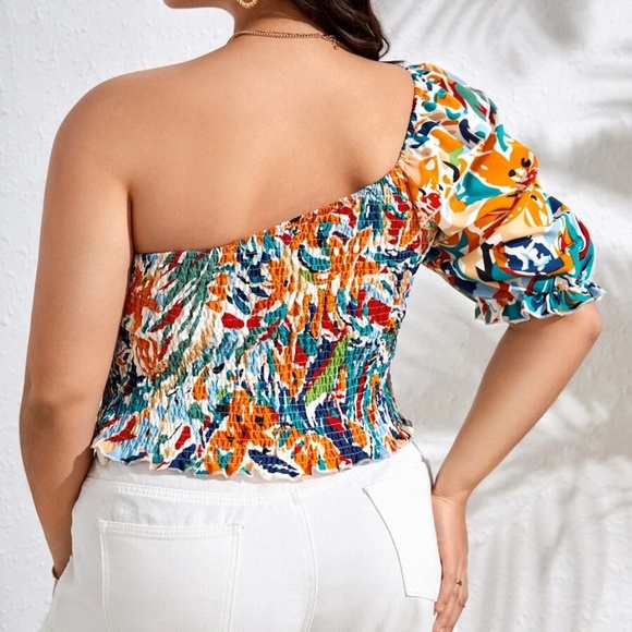 Boho Floral Print One Shoulder Crop Top - Picture 6 of 6
